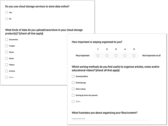 Snapshots of user survey